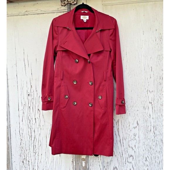 Talbots Double Breasted Trench Coat Women’s 6 Red Stretch Jacket with Pockets